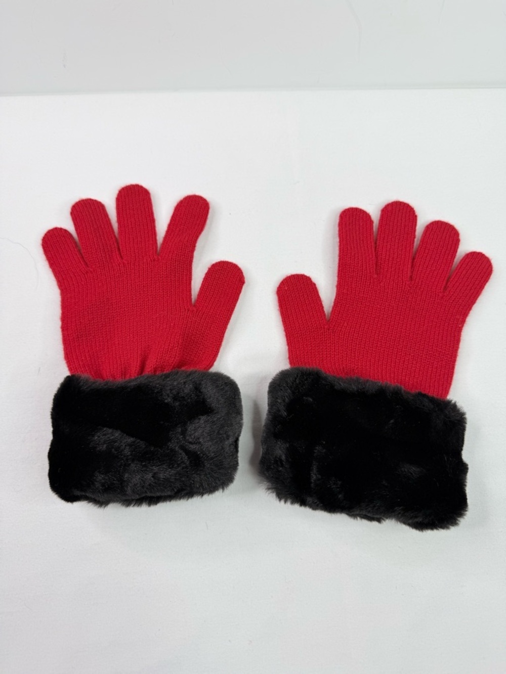 Preston & York Red Wool Faux Fur Cuff Knit Gloves